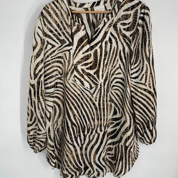 Chico’s Tunic Women’s Large Flowy Animal Print Romantic Feminine Balloon Sleeve - Picture 1 of 8